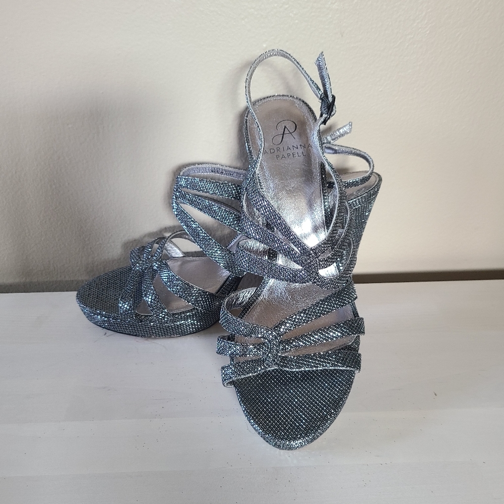 Shiny Silver Strappy Heels - Picture 5 of 7